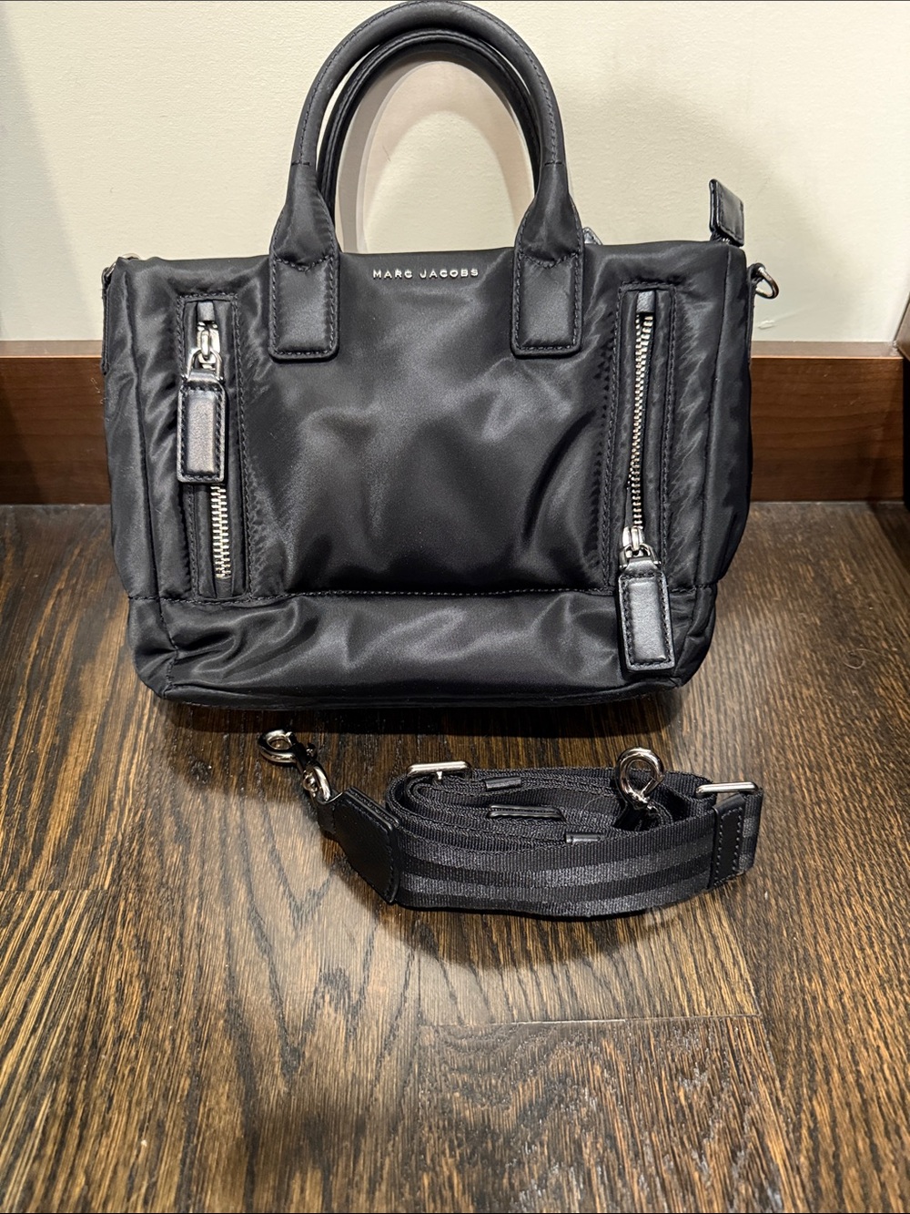 Marc Jacobs Black Nylon Messenger Satchel with Detachable Strap